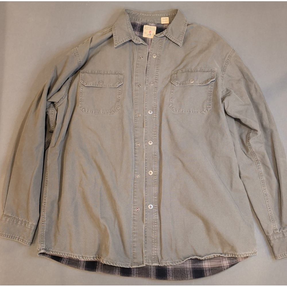 RedHead Flannel Lined Snap Button Shirt Jacket Gray XL Heavy Cotton Work